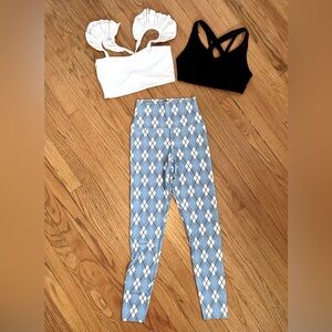 Beach Riot yoga pants with 2 coordinating bras by Lululemon and Port de Bras